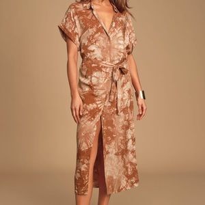 Carefree Lifestyle Rust Brown Tie-Dye Shirt Dress